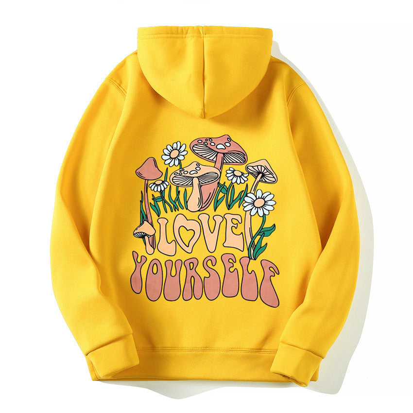 Thalissea | Oversized Damen-Hoodie mit „Love Yourself“-Schriftzug, bequemes Freizeit-Sweatshirt