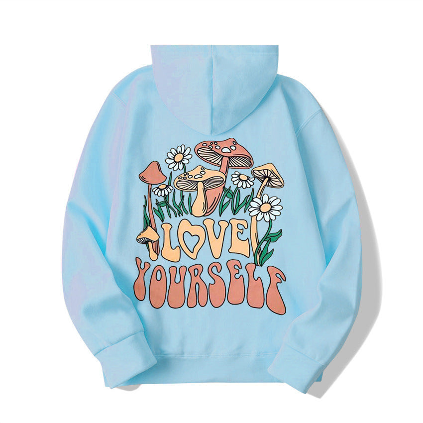 Thalissea | Oversized Damen-Hoodie mit „Love Yourself“-Schriftzug, bequemes Freizeit-Sweatshirt