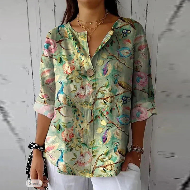 Albane | Gebloemde damesblouse, korte mouwen, casual top