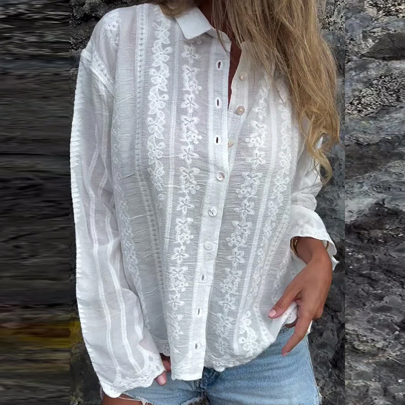 Physera | Holle geborduurde poloblouse – Casual katoenen top voor dames