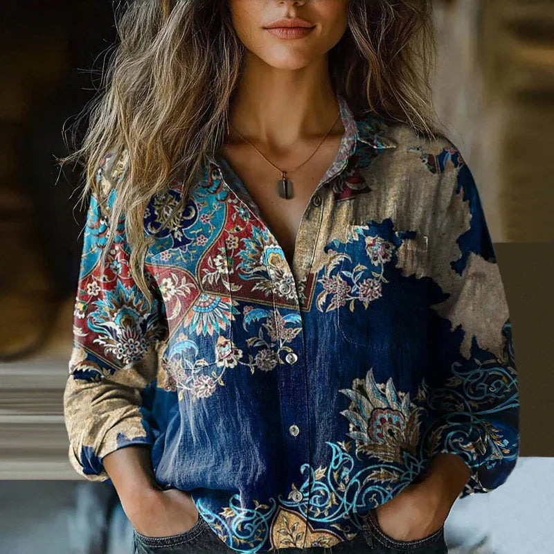 Umaira | Vintage blouse voor dames – elegante retro top met lange mouwen