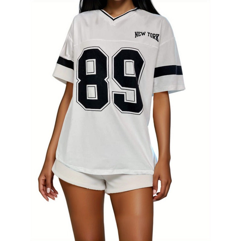 Veyanna | Oversized V-hals varsity-shirt voor dames - Trendy casual losvallende top