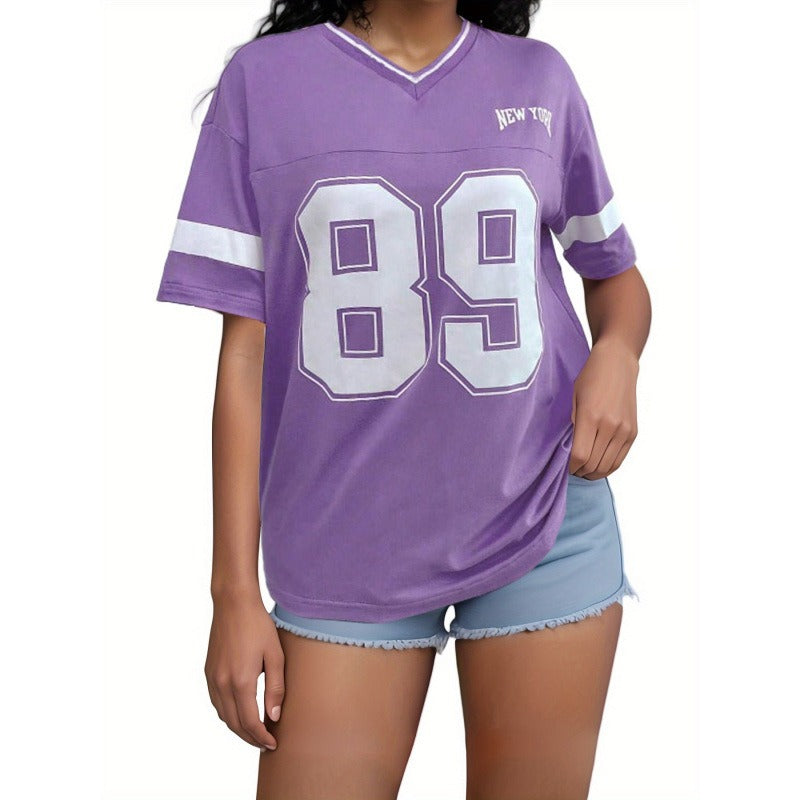 Veyanna | Oversized V-hals varsity-shirt voor dames - Trendy casual losvallende top