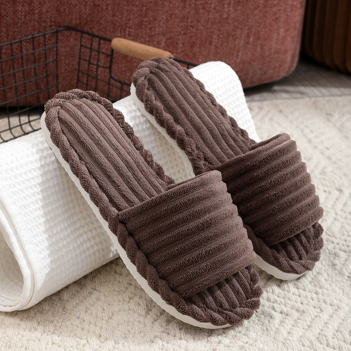 Yaxelle | Dames open-toe binnenslippers – warme, knusse antislip huisslippers