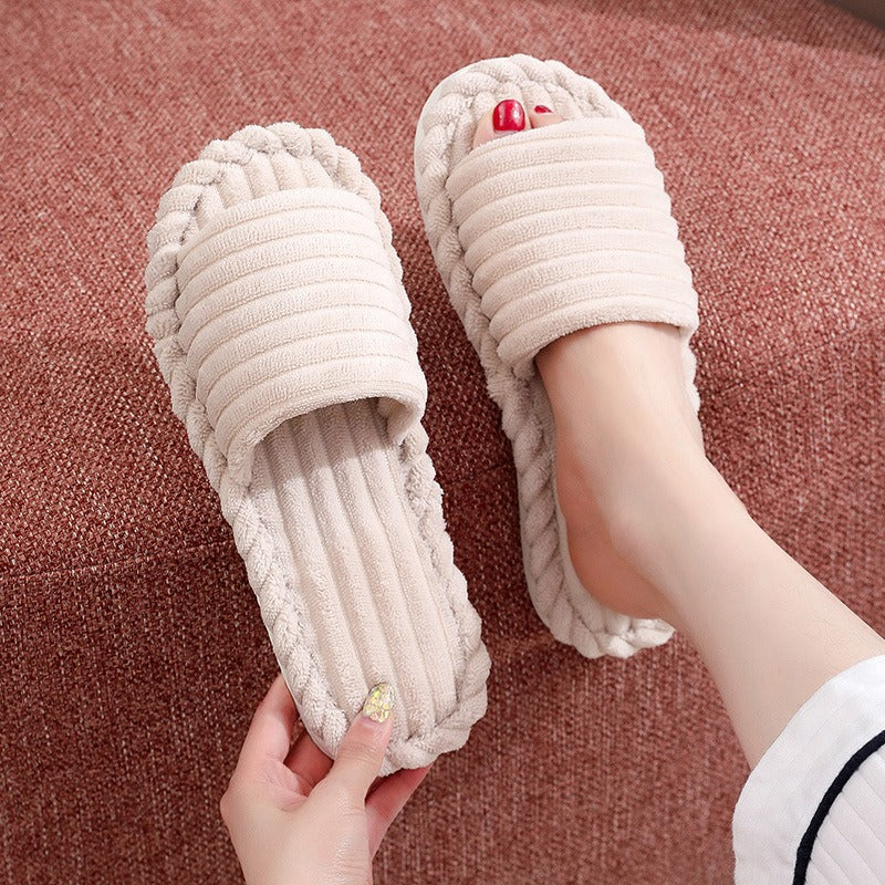 Yaxelle | Dames open-toe binnenslippers – warme, knusse antislip huisslippers