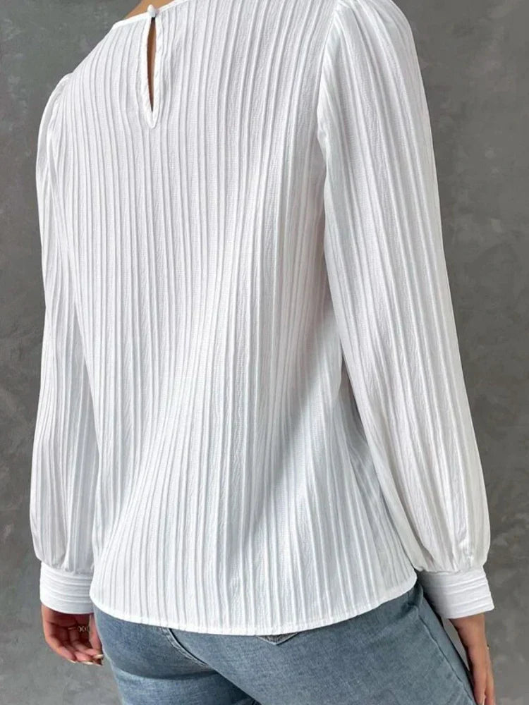 Azellea | Damesblouse met lange mouwen – top met lantaarnmouwen en ronde hals