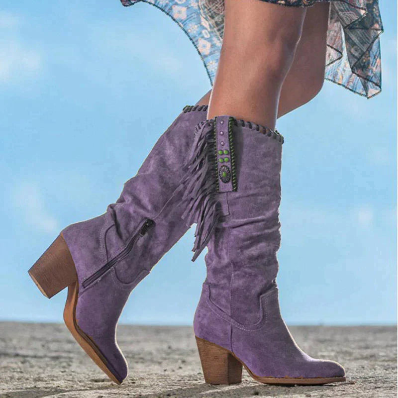 Westlyn | Bottes western pour femmes - Bout pointu, brodées, mi-hautes, talon bloc