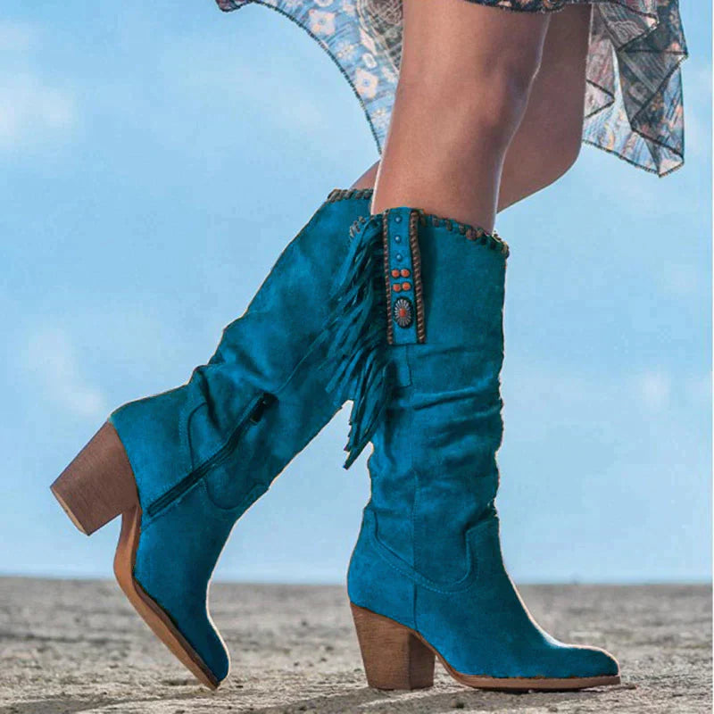 Westlyn | Bottes western pour femmes - Bout pointu, brodées, mi-hautes, talon bloc