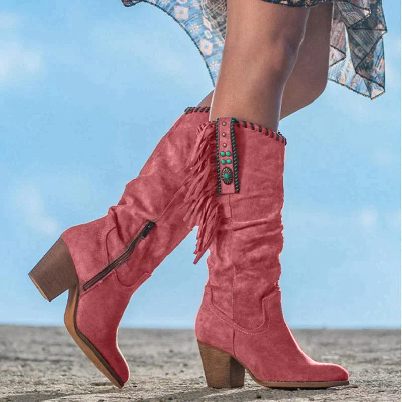 Westlyn | Bottes western pour femmes - Bout pointu, brodées, mi-hautes, talon bloc