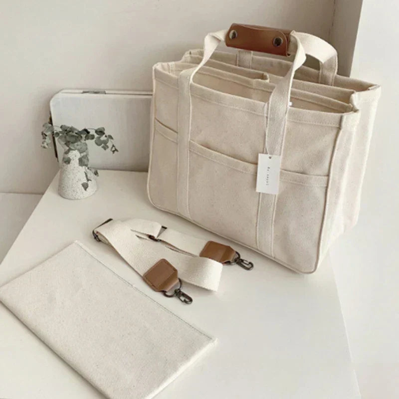 Lura | Canvas draagtas voor dames – schoudertas met meerdere vakken
