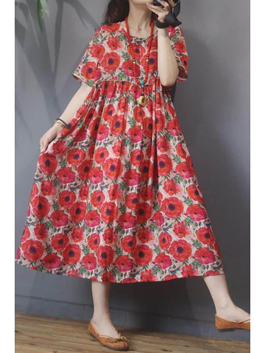 Jysara | Zomerjurk met bloemenprint in grote maten – Vintage casual A-lijn jurk met korte mouwen