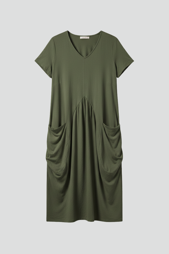 Vaelorae | Midi-jurk voor dames – ronde hals, korte mouwen, A-lijn
