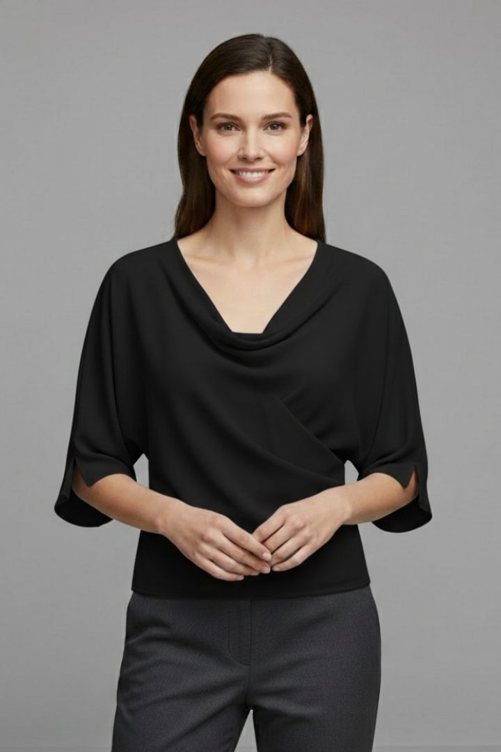 Elmyria | Damesblouse met vleermuismouwen – losvallende, elegante casual top met V-hals