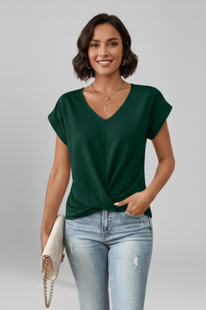 Yula | Damesblouse met V-hals – Casual top met korte mouwen en losse pasvorm