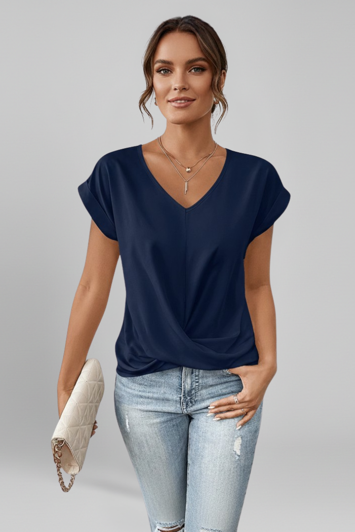 Yula | Damesblouse met V-hals – Casual top met korte mouwen en losse pasvorm
