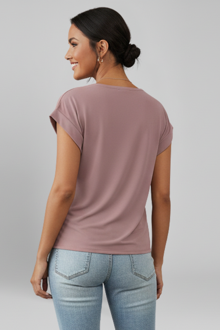 Yula | Damesblouse met V-hals – Casual top met korte mouwen en losse pasvorm