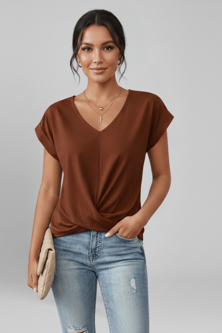 Yula | Damesblouse met V-hals – Casual top met korte mouwen en losse pasvorm