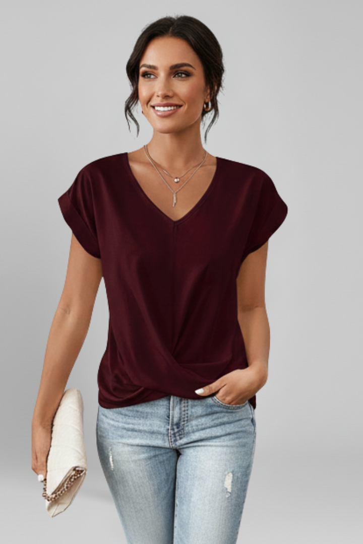 Yula | Damesblouse met V-hals – Casual top met korte mouwen en losse pasvorm