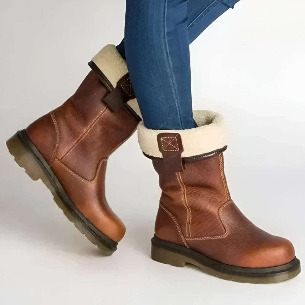 WinterChic | Leren enkellaarsjes voor dames met voering van imitatiebont – warme, comfortabele