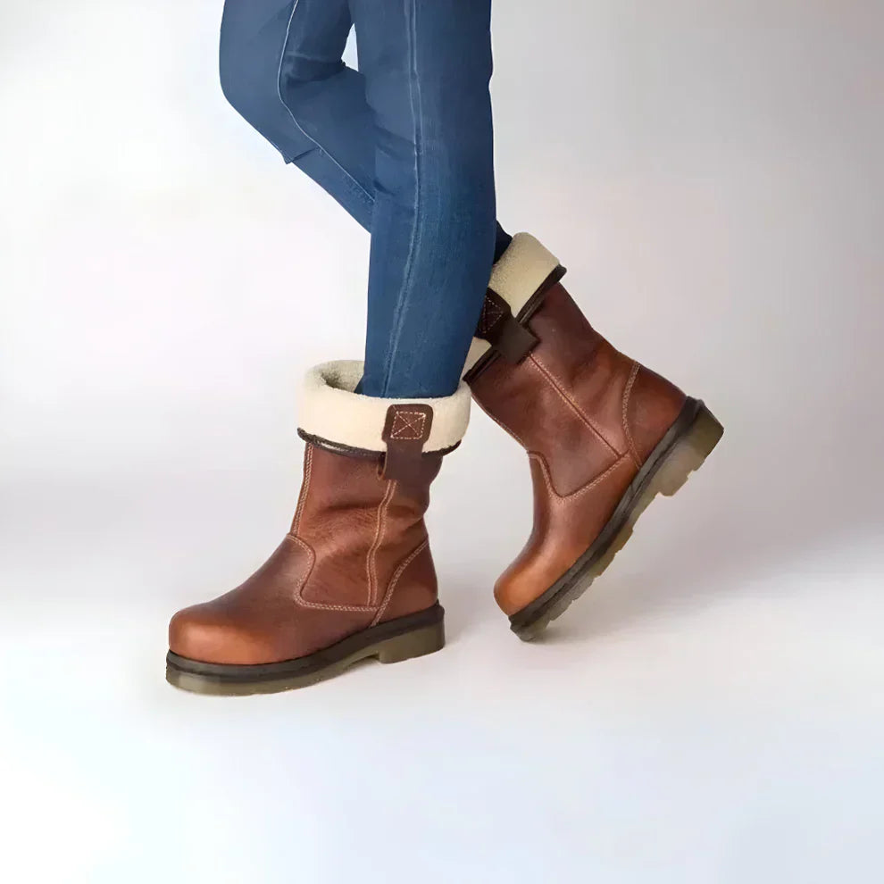 WinterChic | Leren enkellaarsjes voor dames met voering van imitatiebont – warme, comfortabele