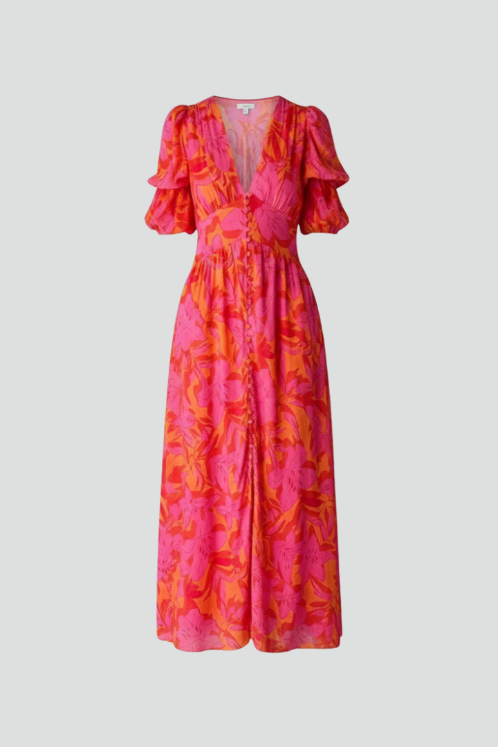 Rosamund | Bloemen maxi-jurk voor dames – V-hals, pofmouwen, vloerlange zomerse jurk