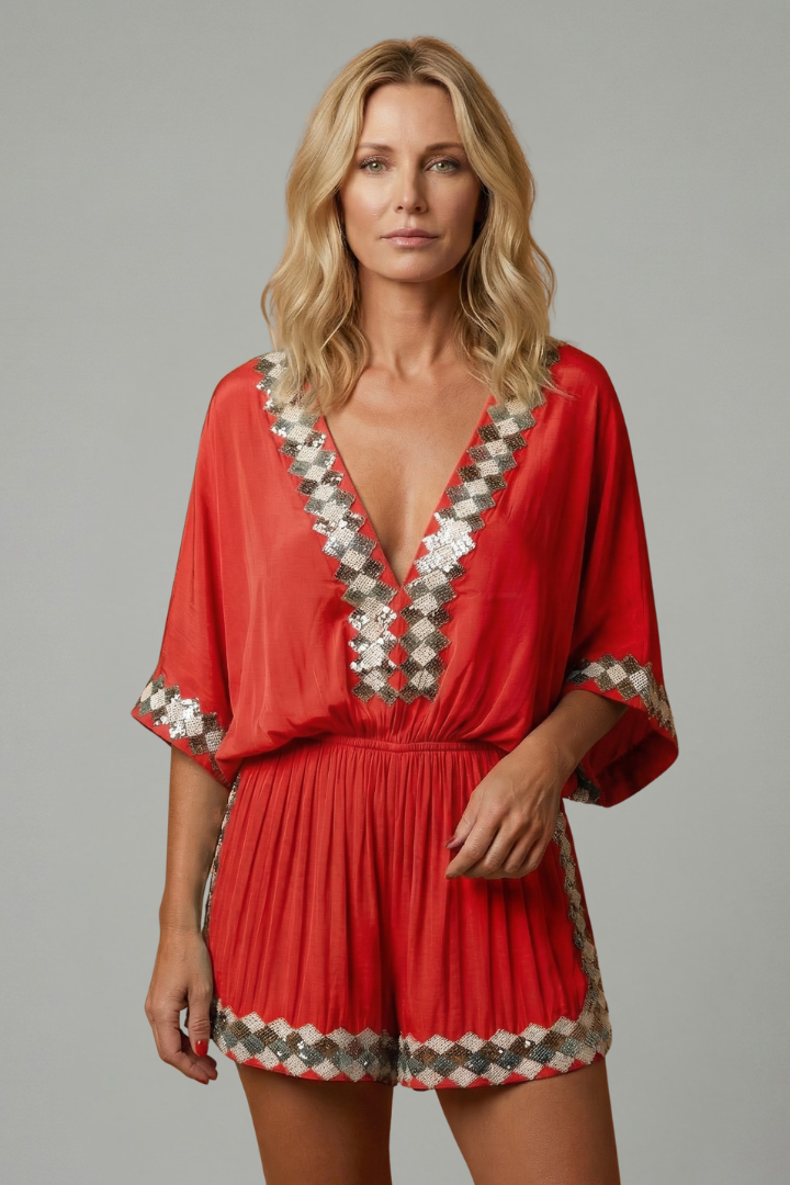 Elyndra | Dames Boho Wijde Pijpen Jumpsuit – V-hals, Mouwloos Zomer One-Piece Outfit
