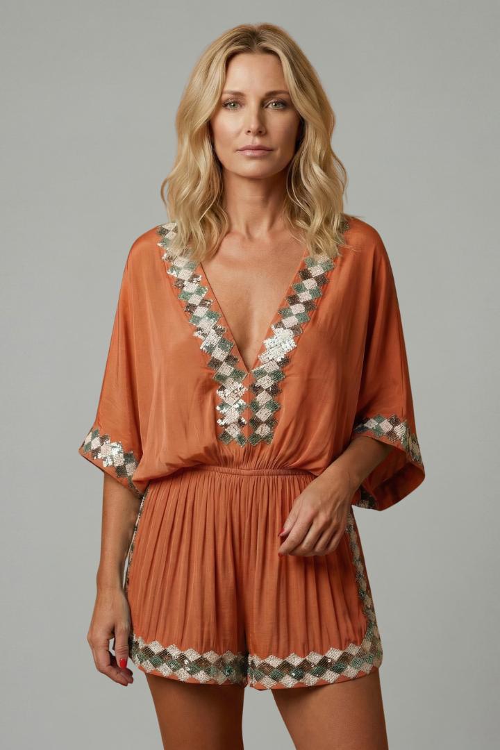 Elyndra | Dames Boho Wijde Pijpen Jumpsuit – V-hals, Mouwloos Zomer One-Piece Outfit