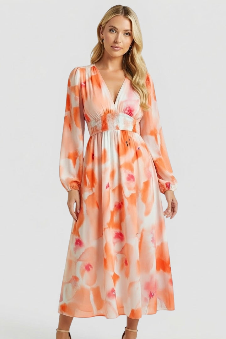 Aeryla | Maxijurk met bloemenprint voor dames – Lange zomerjurk met V-hals