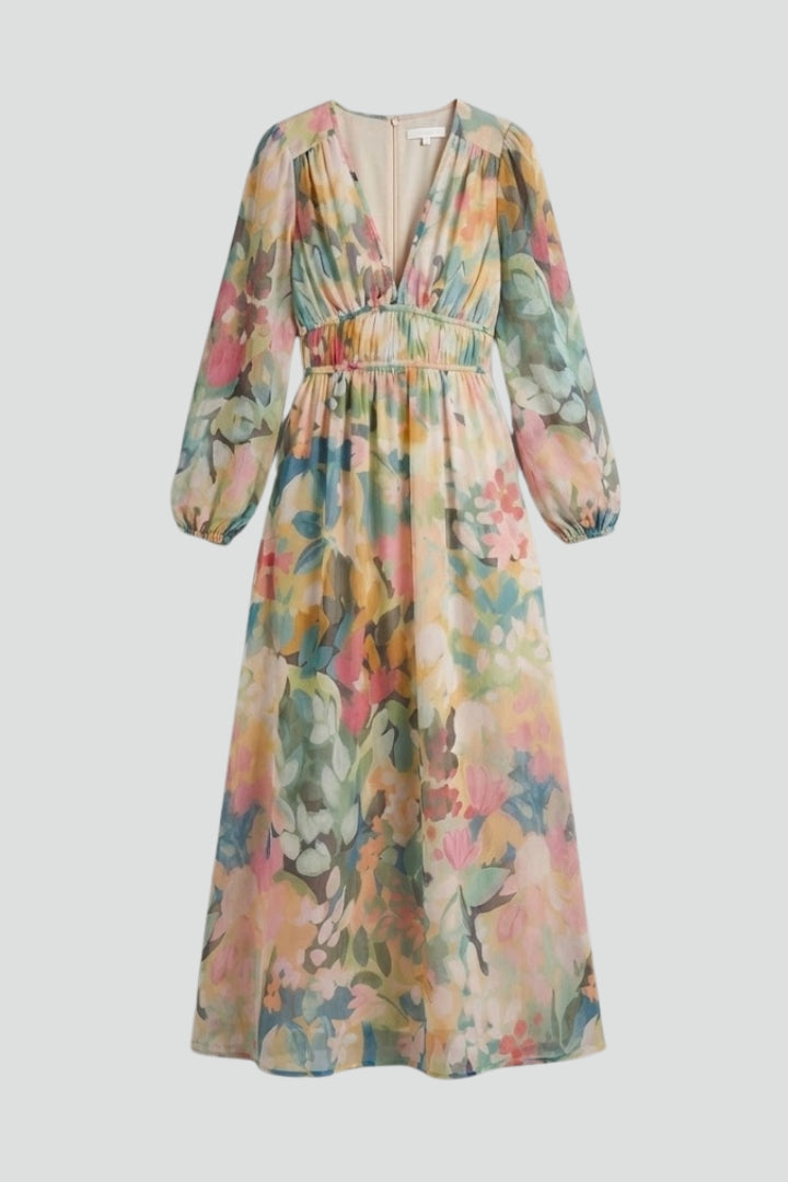 Aeryla | Maxijurk met bloemenprint voor dames – Lange zomerjurk met V-hals