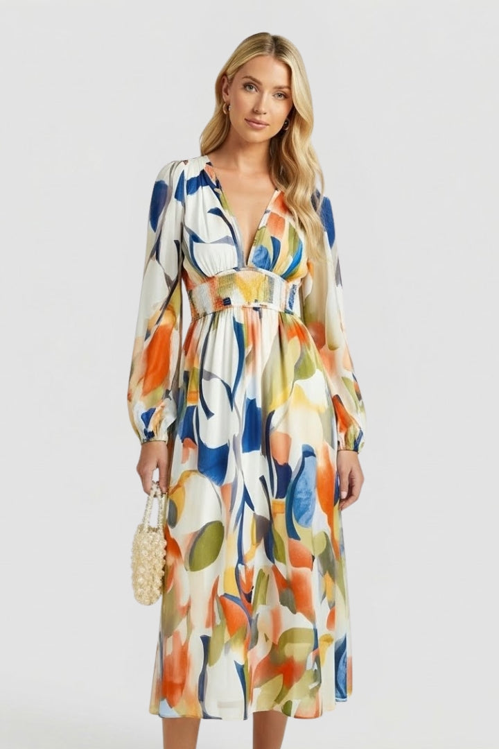 Aeryla | Maxijurk met bloemenprint voor dames – Lange zomerjurk met V-hals