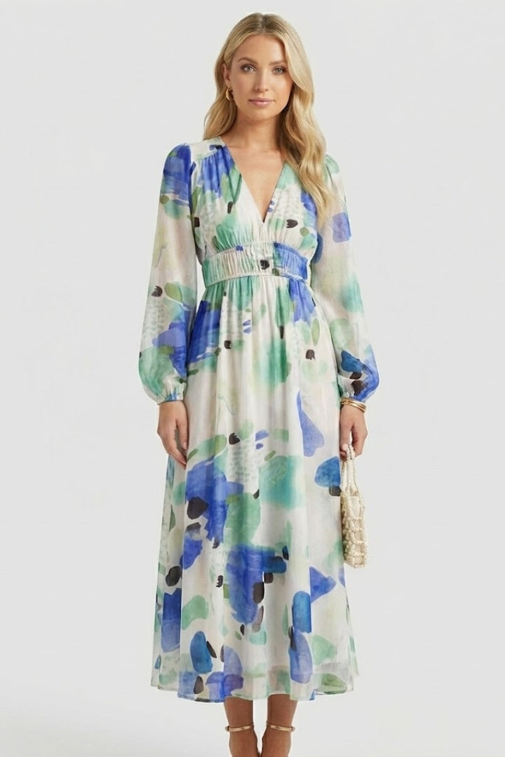 Aeryla | Maxijurk met bloemenprint voor dames – Lange zomerjurk met V-hals