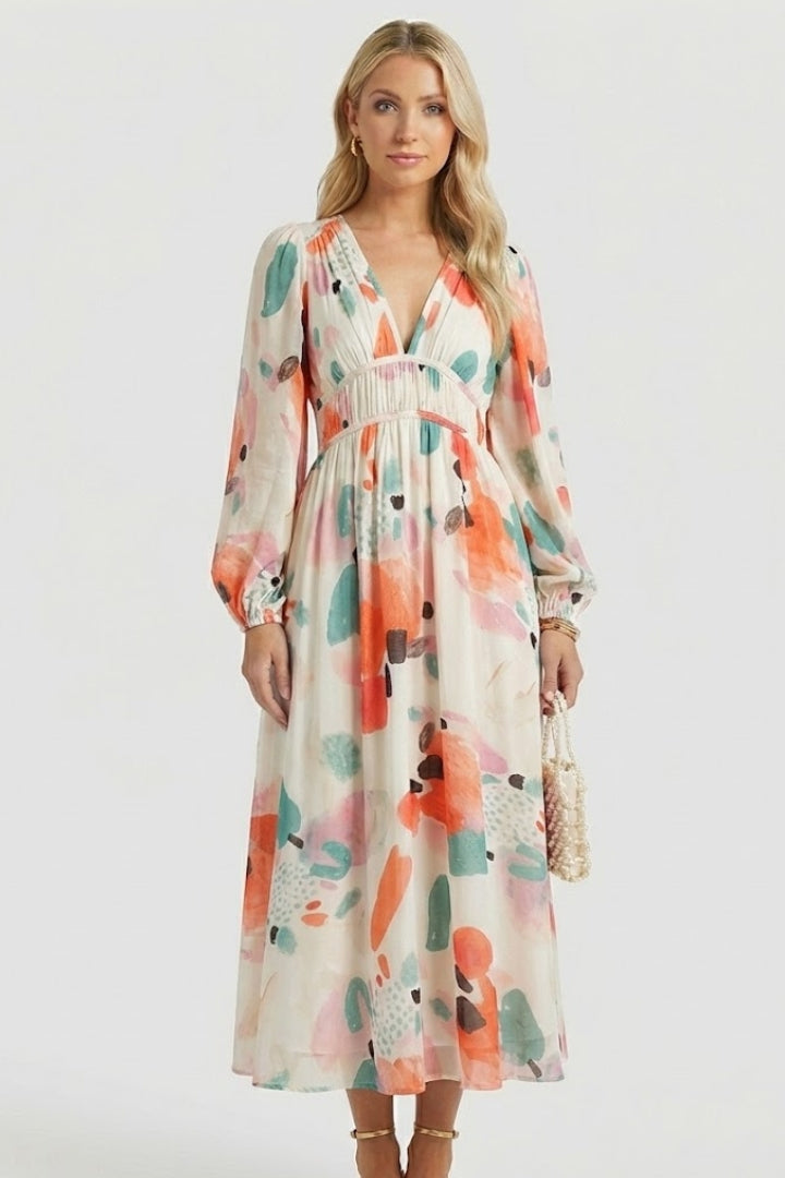 Aeryla | Maxijurk met bloemenprint voor dames – Lange zomerjurk met V-hals