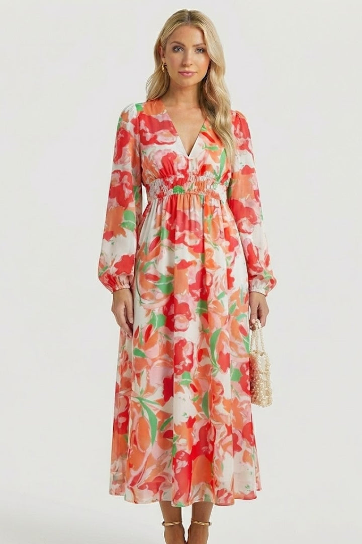 Aeryla | Maxijurk met bloemenprint voor dames – Lange zomerjurk met V-hals