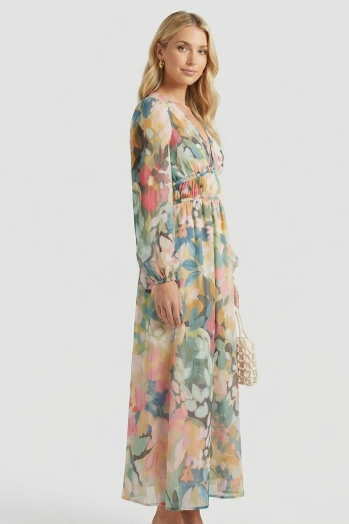 Aeryla | Maxijurk met bloemenprint voor dames – Lange zomerjurk met V-hals