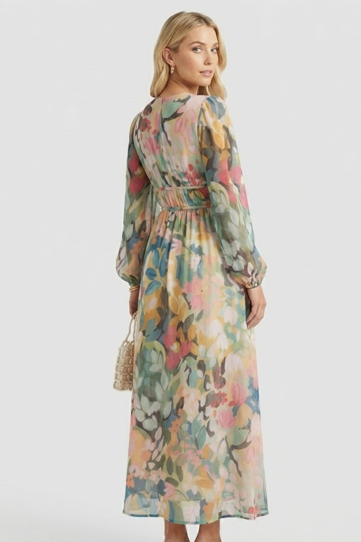 Aeryla | Maxijurk met bloemenprint voor dames – Lange zomerjurk met V-hals