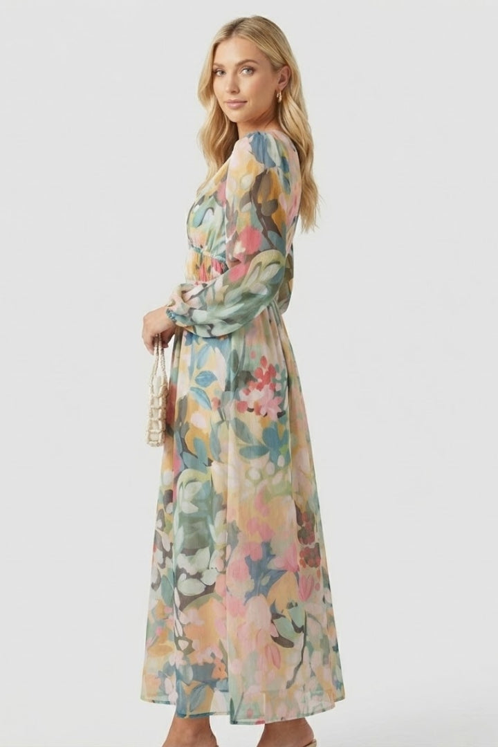 Aeryla | Maxijurk met bloemenprint voor dames – Lange zomerjurk met V-hals