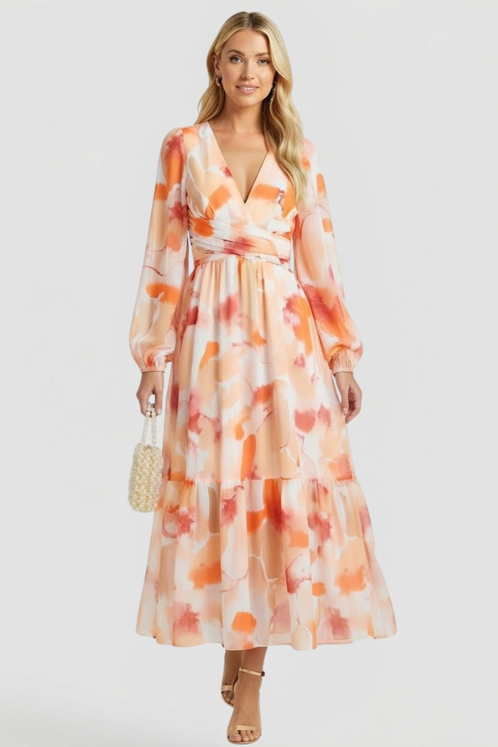 Aeryla | Maxijurk met bloemenprint voor dames – Lange zomerjurk met V-hals