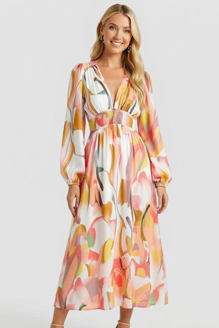 Aeryla | Maxijurk met bloemenprint voor dames – Lange zomerjurk met V-hals