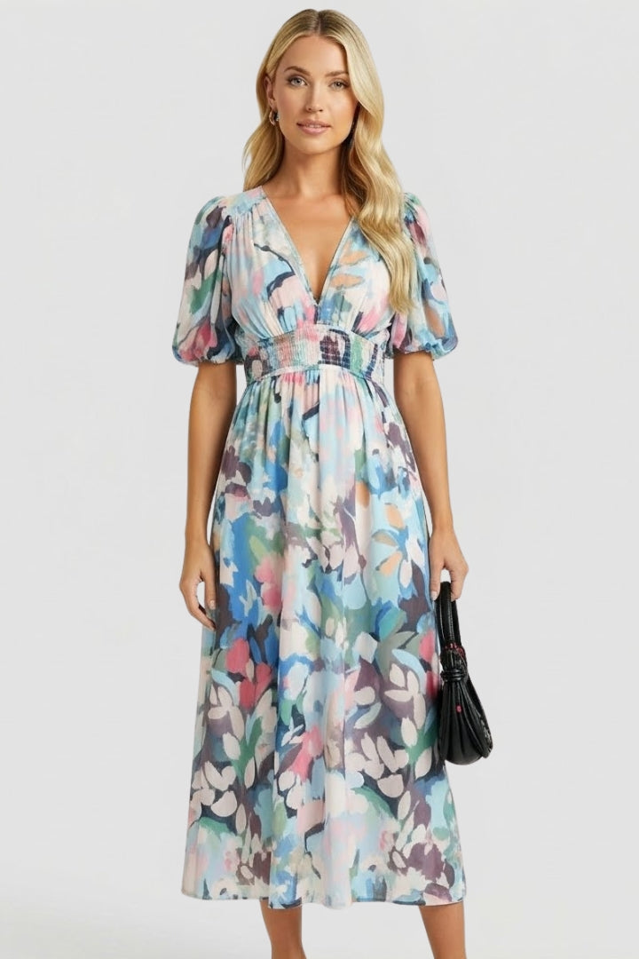 Aeryla | Maxijurk met bloemenprint voor dames – Lange zomerjurk met V-hals