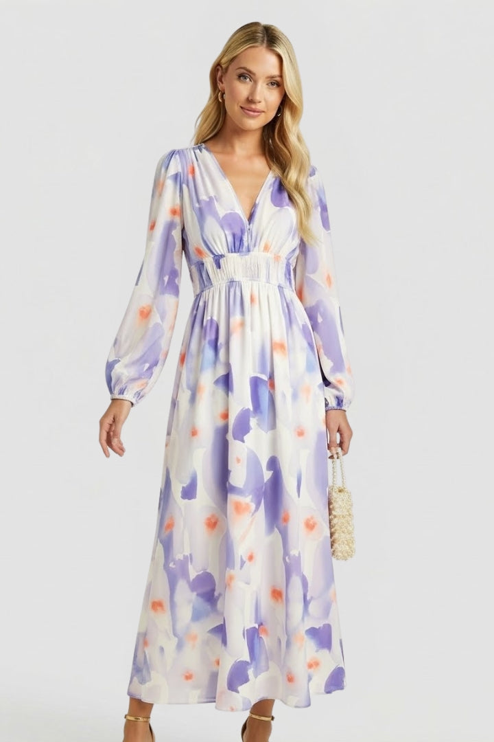 Aeryla | Maxijurk met bloemenprint voor dames – Lange zomerjurk met V-hals
