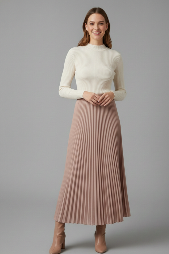 Myraya | Geplooide maxi-rok voor dames, elastische tailleband, zwierige en casual instaprok