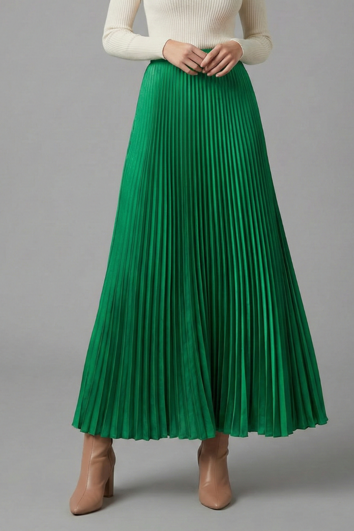 Myraya | Geplooide maxi-rok voor dames, elastische tailleband, zwierige en casual instaprok