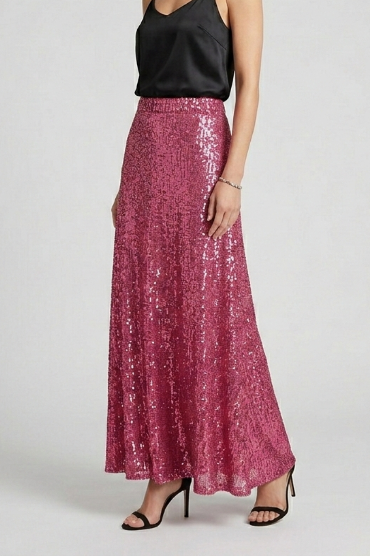 Elmyraen | Maxirok met pailletten voor dames – Lange, glinsterende rok met elastische tailleband en hoge taille