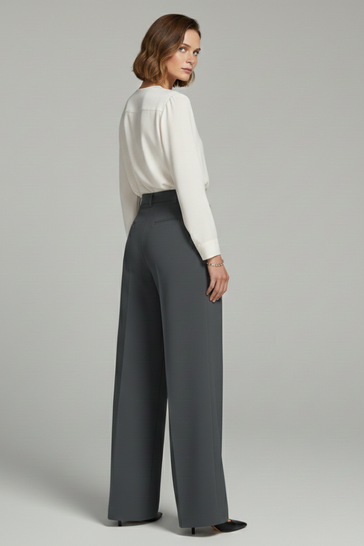 Lysenne | Dames Palazzo Broek – Hoge Taille, Geplooide Wijde Pijpen met Achterzakken