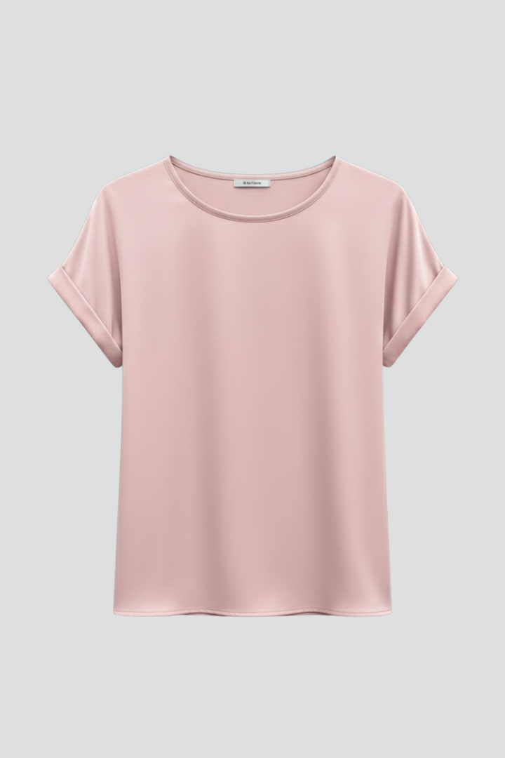 Peya | Dames T-shirt in satijnlook – casual top met ronde hals en omgeslagen mouwen, lichte loose fit