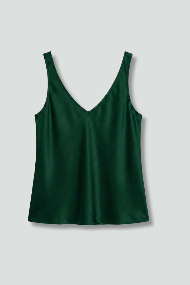 Thessae | Satijnen V-hals tanktop voor dames – mouwloze elegante camisole, effen instapmodel
