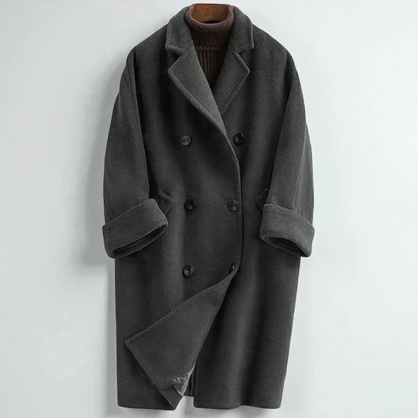 Elithra | Dubbele rij knopen wollen jas voor dames – Lange warme winterjas