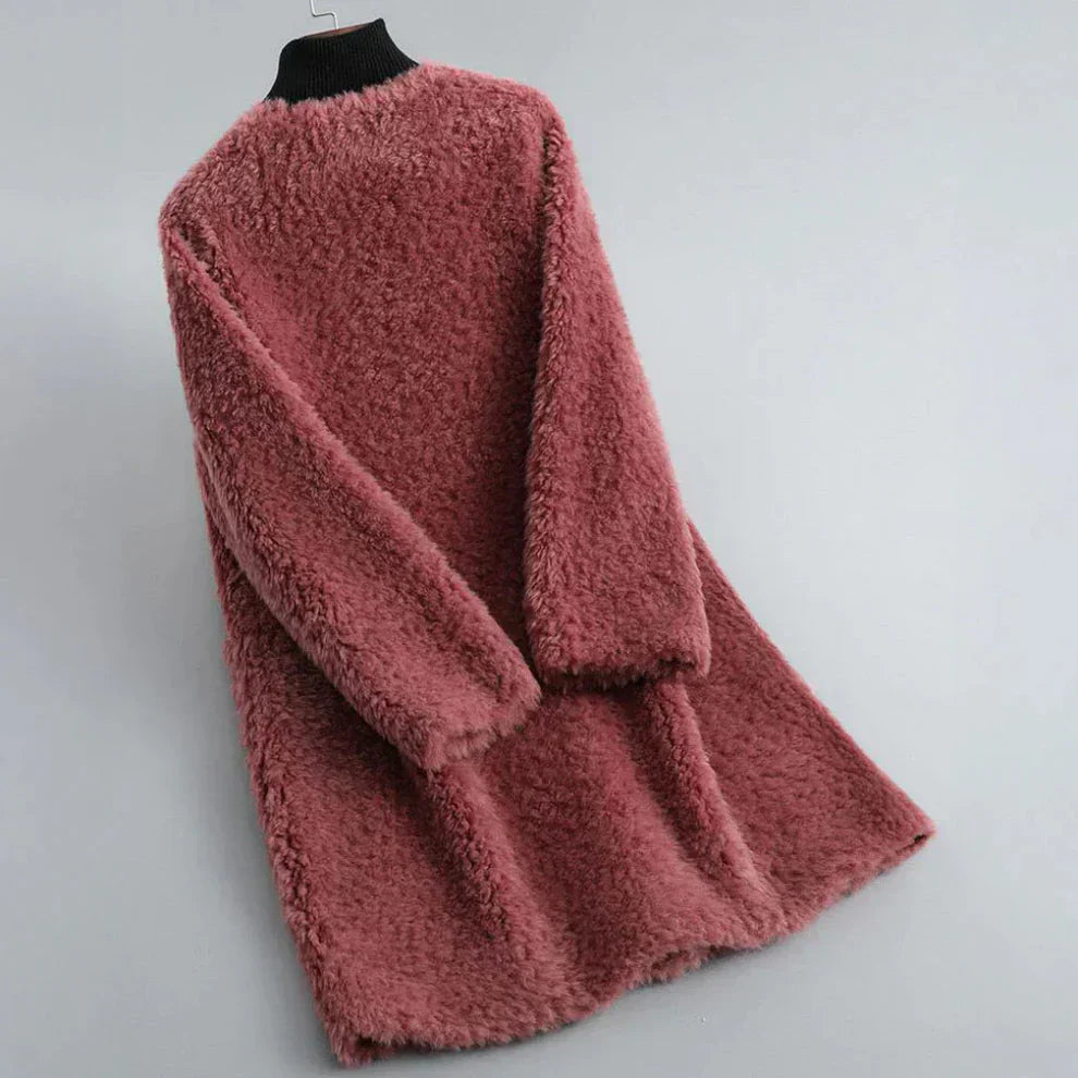 Solvya | Dameswinterjas van schapenvacht – zachte, chique jas van imitatiebont