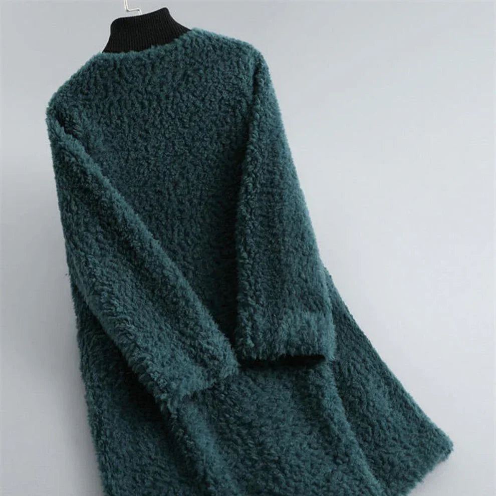 Solvya | Dameswinterjas van schapenvacht – zachte, chique jas van imitatiebont