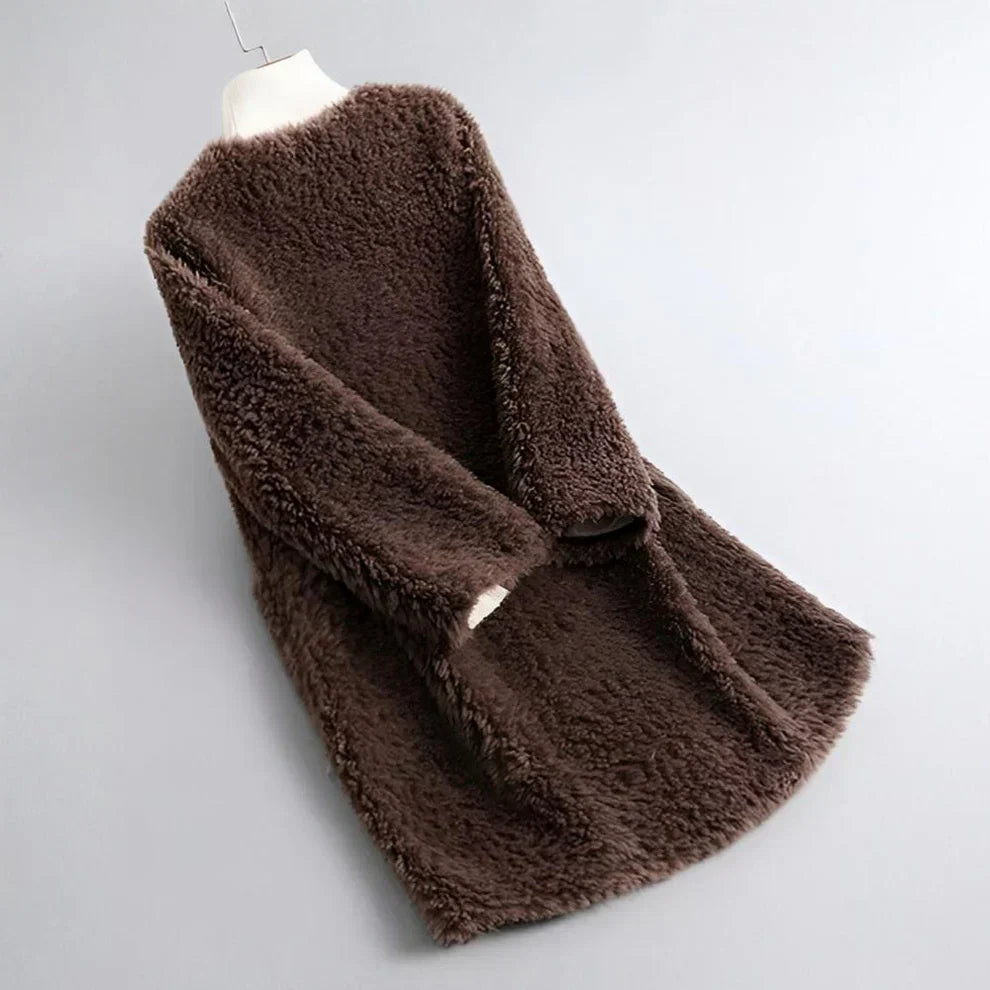 Solvya | Dameswinterjas van schapenvacht – zachte, chique jas van imitatiebont